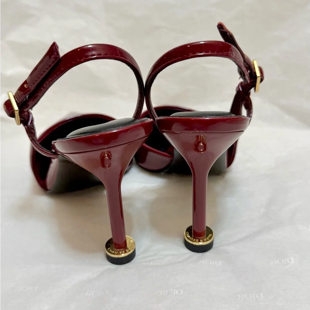 Charles & Keith Wynn Patent Slingback Heels Red Pointed Toe Sculptural EU 35 - Picture 4 of 8